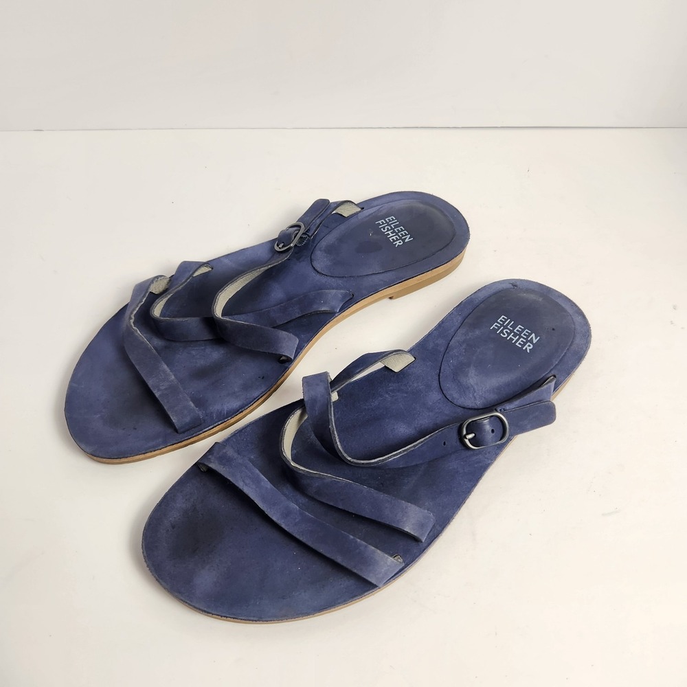 Eileen Fisher Women's Blue Leather‎ Everyday Casual Strappy Sandals Size 7.5